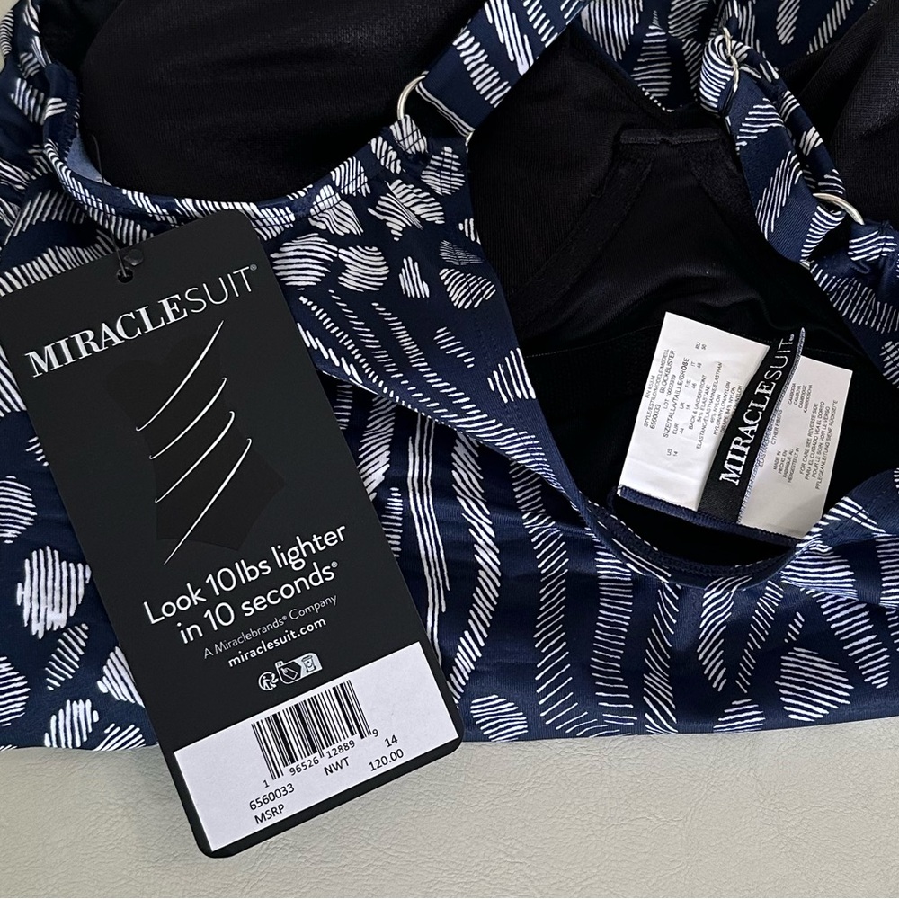MIRACLESUIT NWT Navy Blue & White Blockbuster One Piece Underwire V-neck - Picture 8 of 16